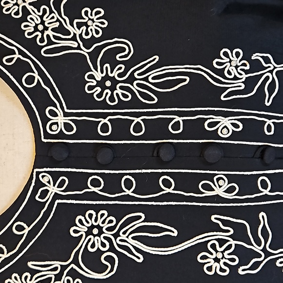 Vintage Karen Stevens Dress 14 black white embroidery long - Picture 5 of 8